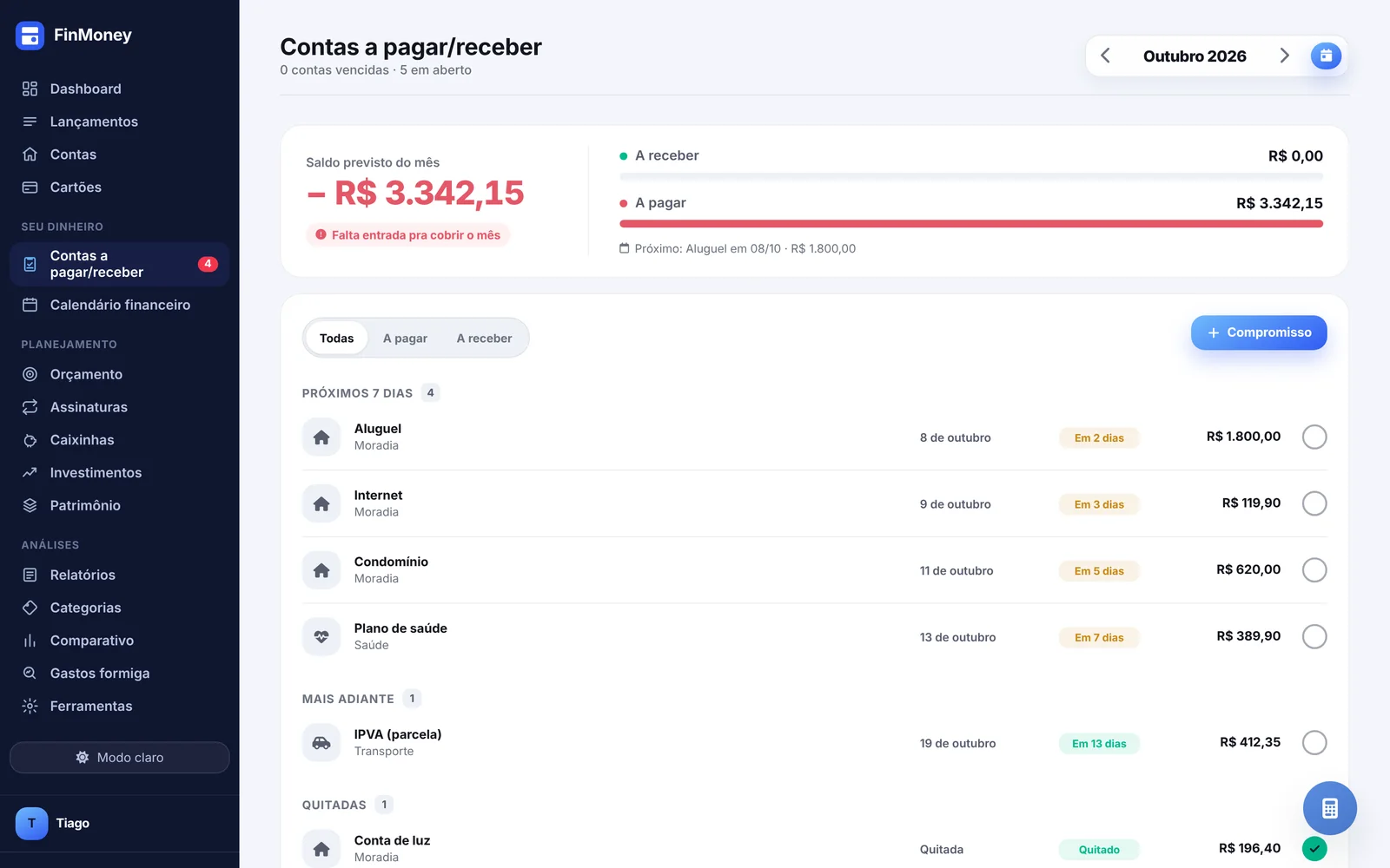 Contas a pagar e receber